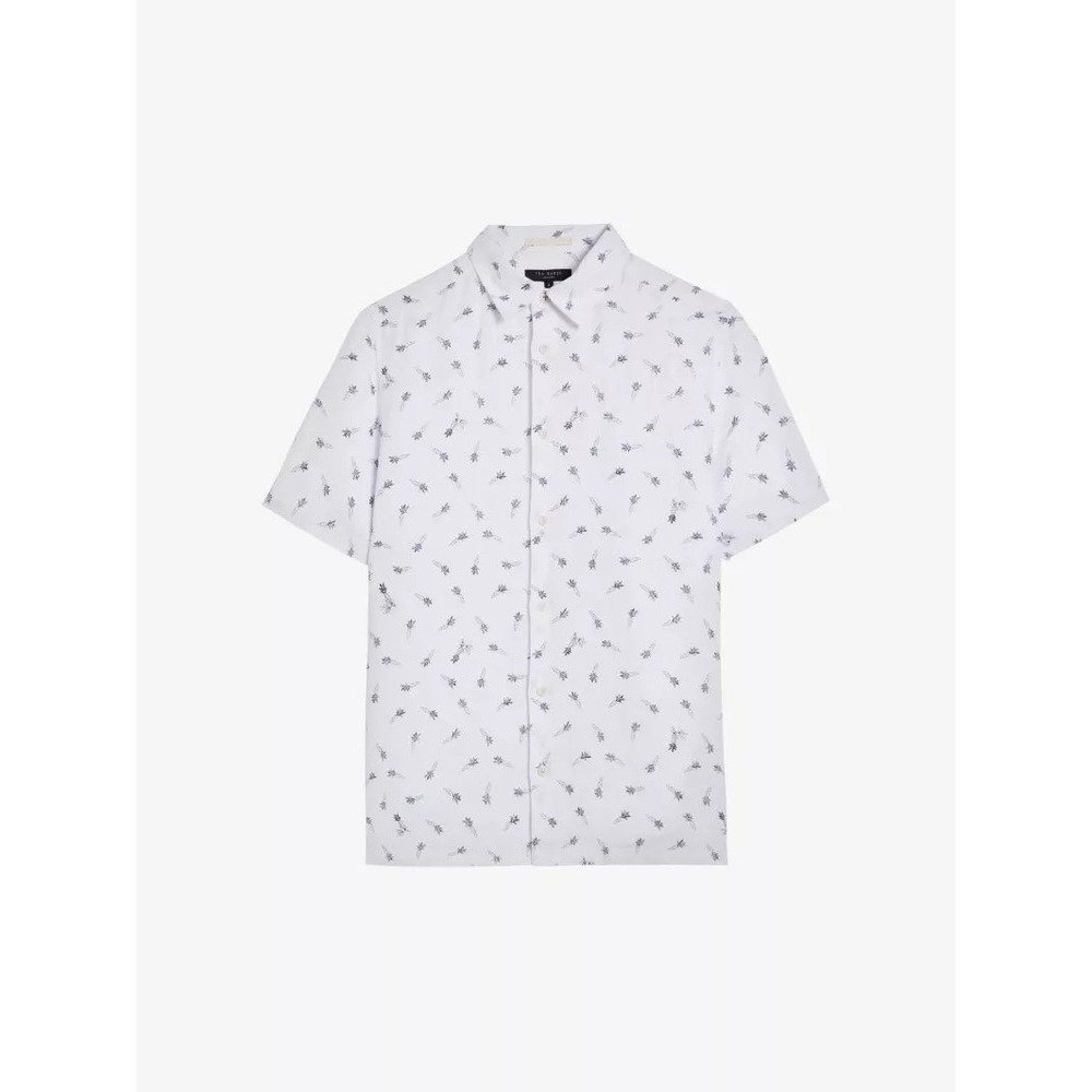 Ted Baker London Mens White Carrot Rabbit Print Linen Short Sleeve Shirt Size 3